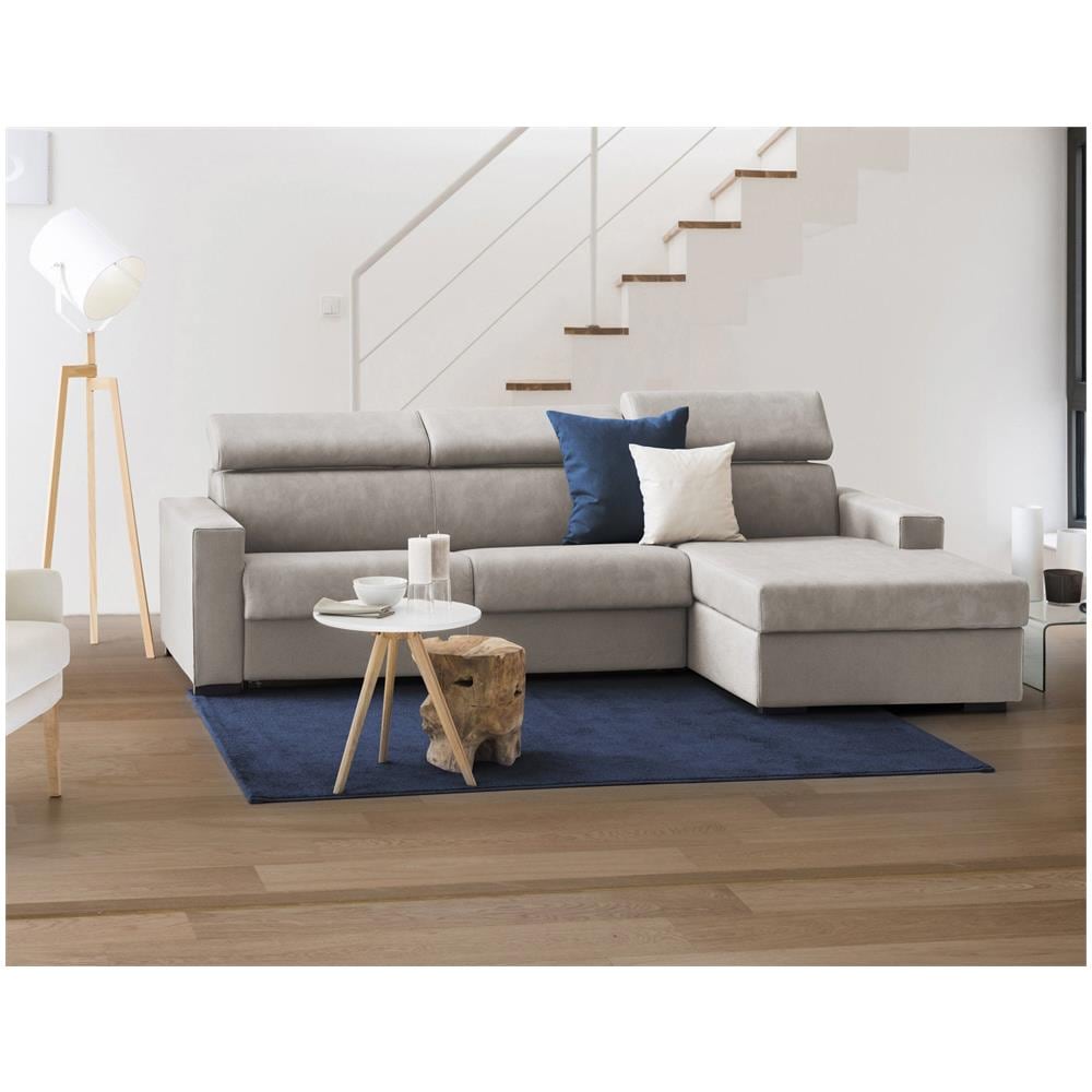 Divano Letto Alceste, Divano Ad Angolo, 100% Made In Italy, Sofà Con Apertura Girevole, Con Penisola Contenitore Destra, Con Braccioli Slim, Cm 260x95h85, Tortora - Foto 1