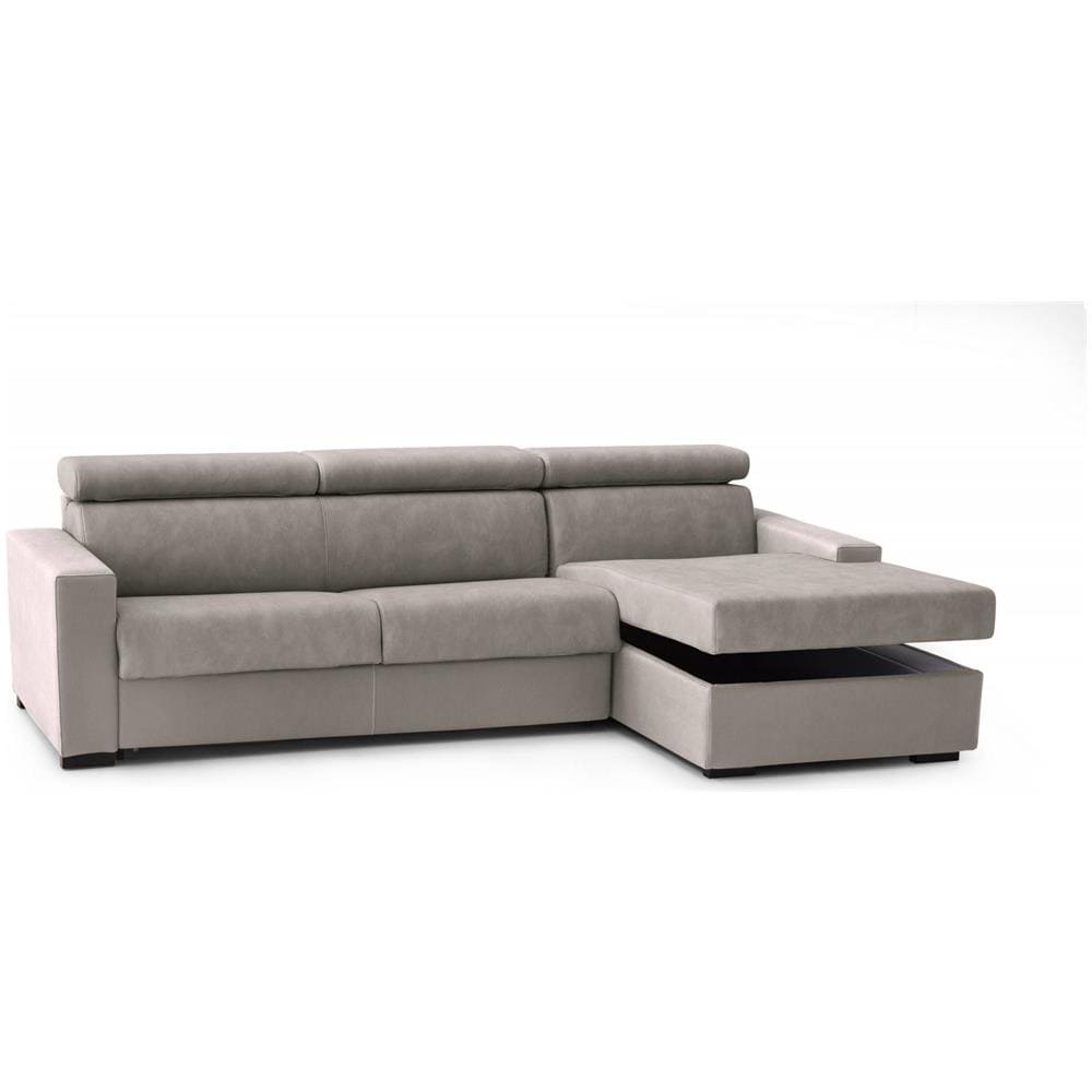 Divano Letto Alceste, Divano Ad Angolo, 100% Made In Italy, Sofà Con Apertura Girevole, Con Penisola Contenitore Destra, Con Braccioli Slim, Cm 260x95h85, Tortora - Foto 4