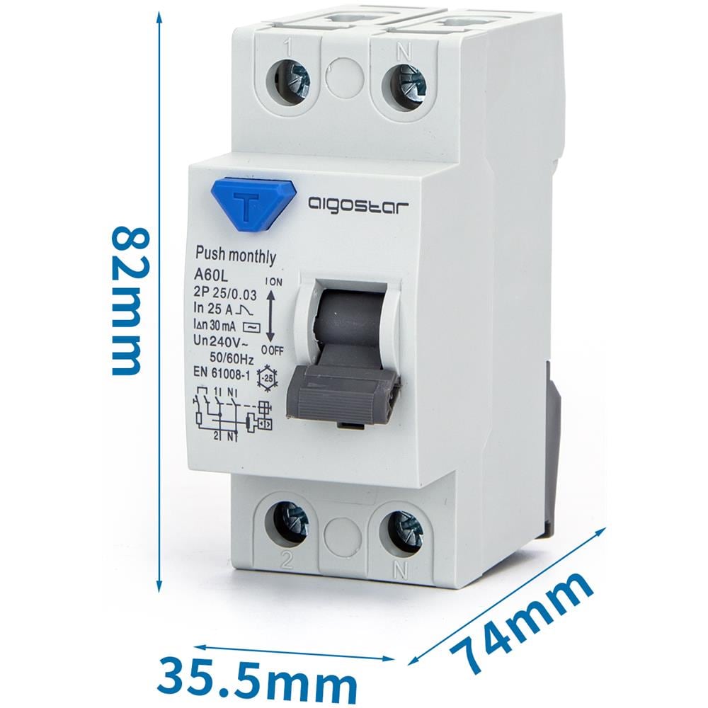 Aigostar Interruttore Differenziale 2p 25a 30ma Ac Grigio 2 Pezzi - Foto 1