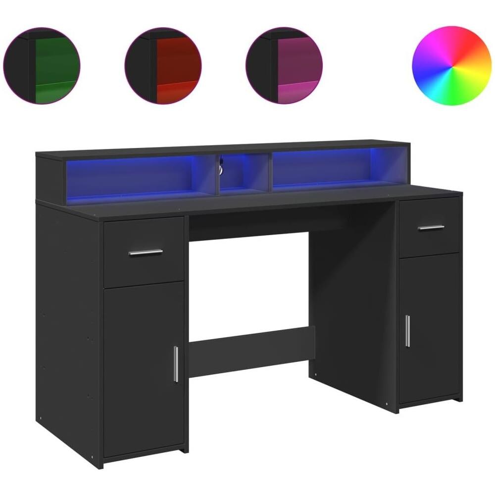 Scrivania con Luci LED Nera 140x55x91 cm in Legno Multistrato - Foto 1