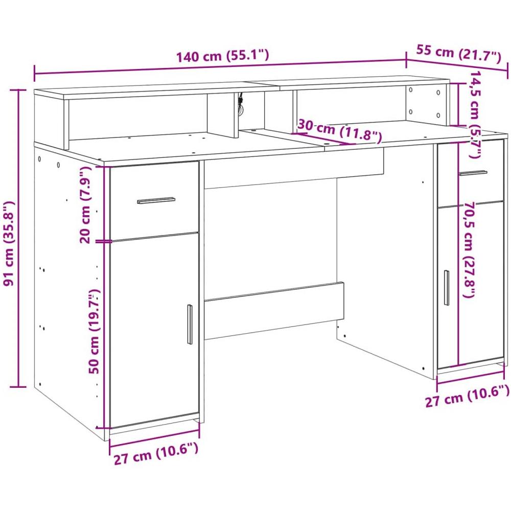 Scrivania con Luci LED Nera 140x55x91 cm in Legno Multistrato - Foto 10