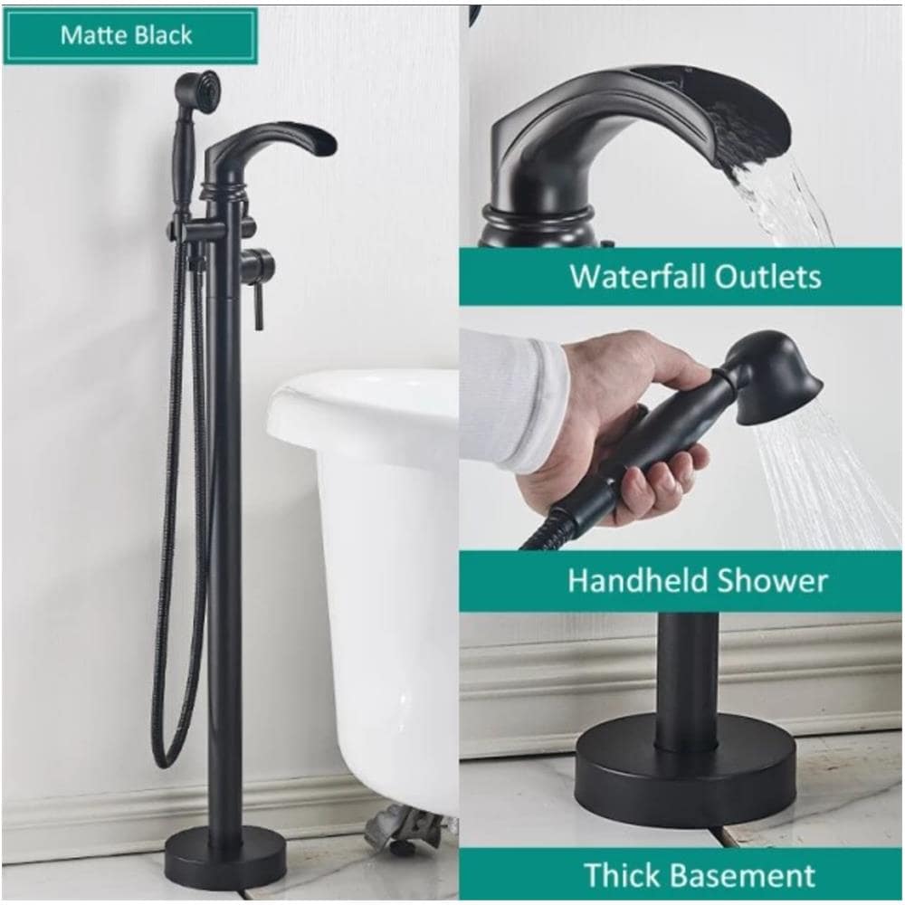 Rubinetto per vasca da bagno indipendente, Blackswan, Cascada tipo M55, modello nero opaco, misura 96 cm - Foto 2