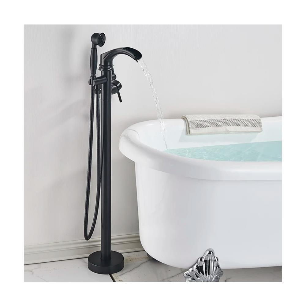 Rubinetto per vasca da bagno indipendente, Blackswan, Cascada tipo M55, modello nero opaco, misura 96 cm - Foto 4