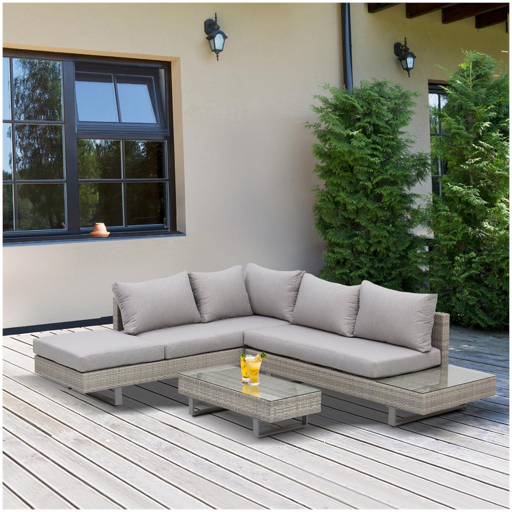 Salotto Da Giardino, Divani Esterno Con Tavolino Da Giardino, Mobili Da Giardino In Rattan Grigio - Foto 2