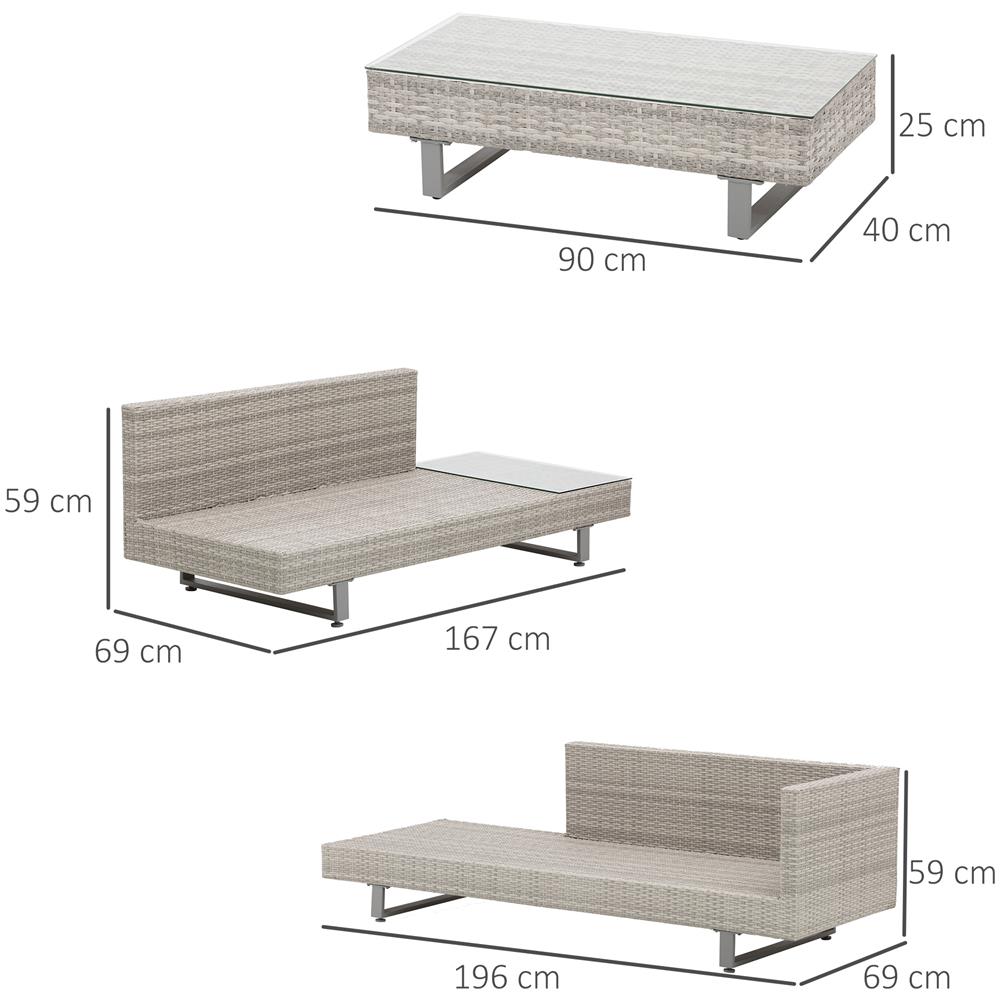 Salotto Da Giardino, Divani Esterno Con Tavolino Da Giardino, Mobili Da Giardino In Rattan Grigio - Foto 3