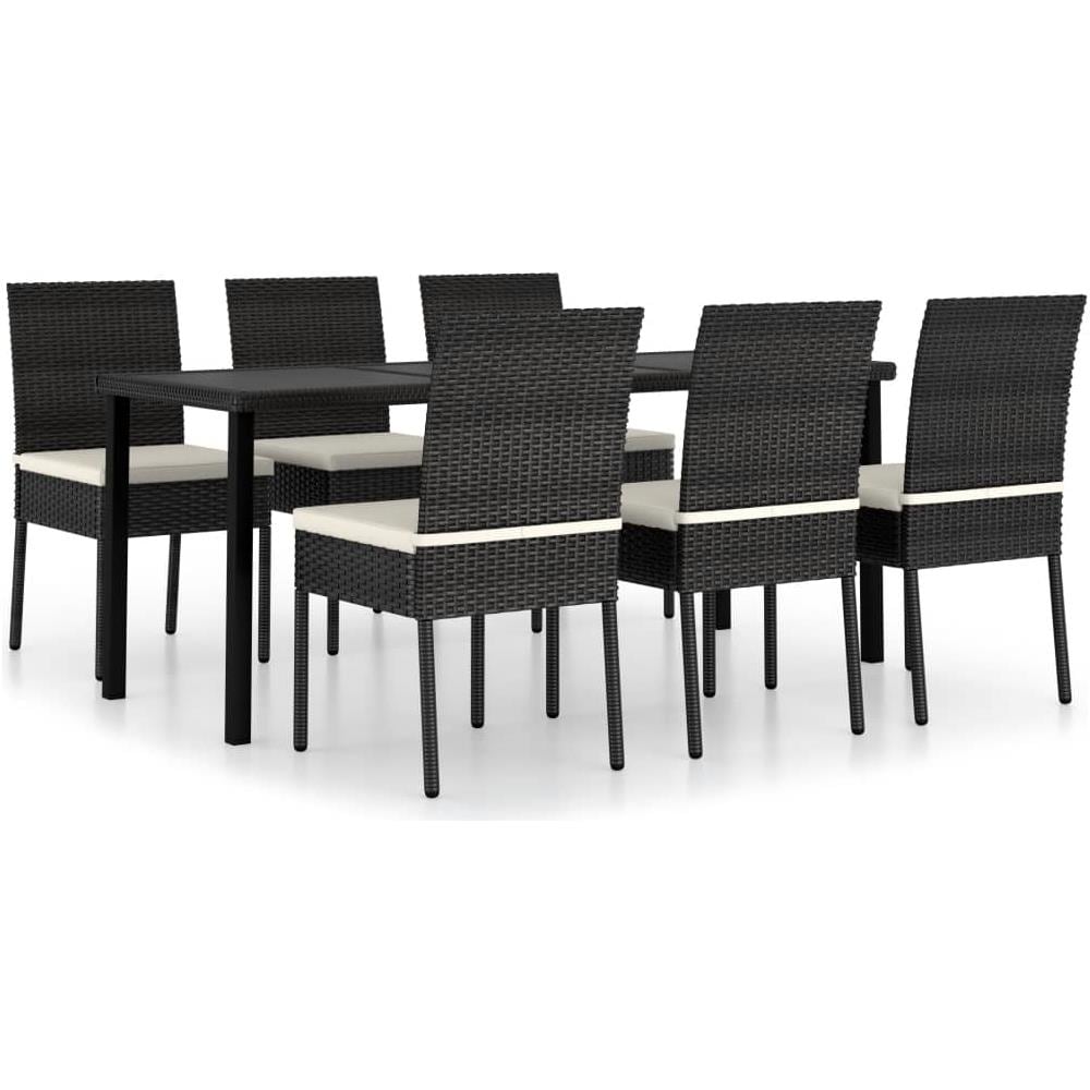 Set da Pranzo da Giardino 7 pz in Polyrattan Nero - Foto 1