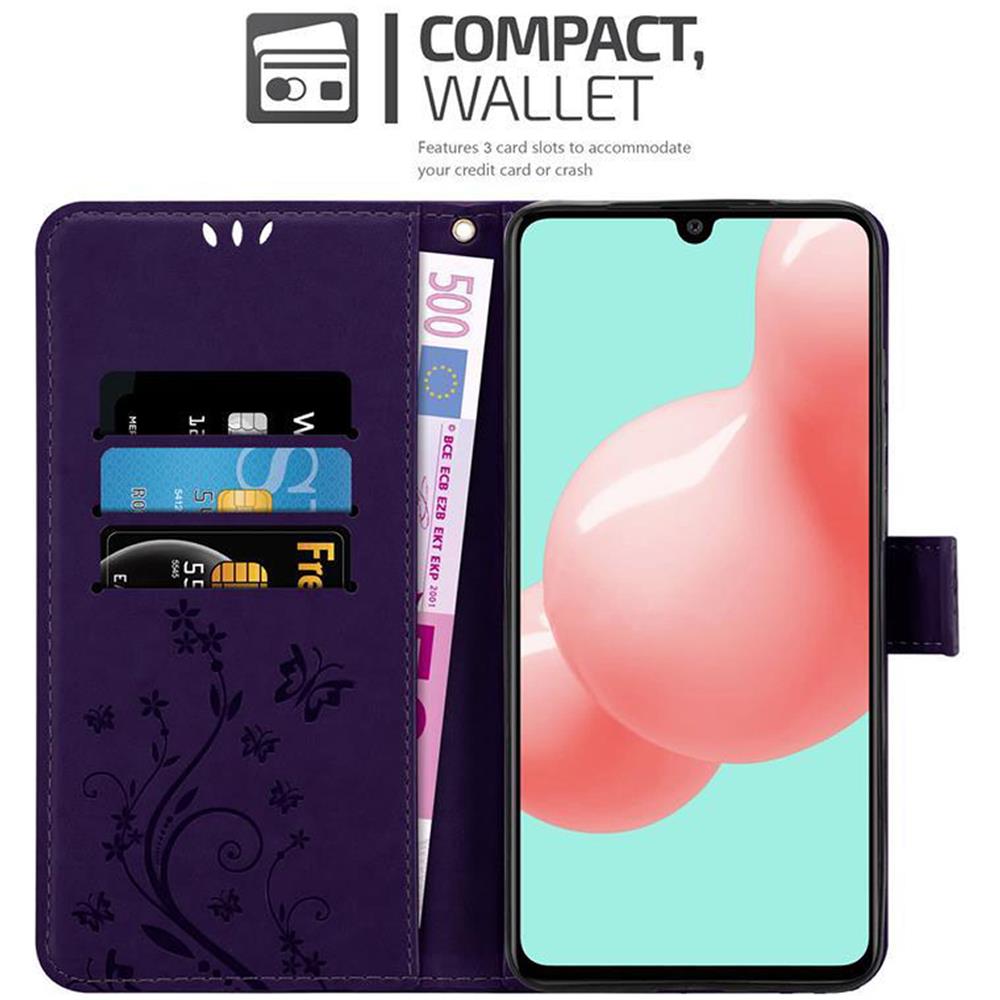 Custodia Compatibile Con Samsung Galaxy A41 In Lilla Scuro Fiore - Coperchio Protettivo In Design Floreale Con Chiusura Magnetica, Funzione Stand E Slot Per Carte - Foto 2