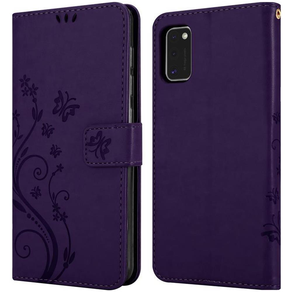 Custodia Compatibile Con Samsung Galaxy A41 In Lilla Scuro Fiore - Coperchio Protettivo In Design Floreale Con Chiusura Magnetica, Funzione Stand E Slot Per Carte - Foto 8