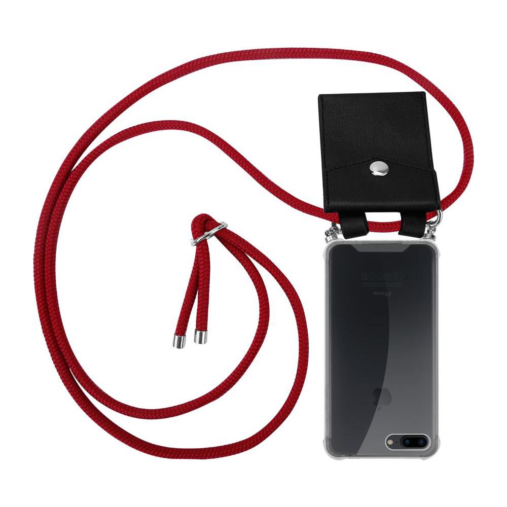 Catena Di Telefoni Cellulari Compatibile Con Apple Iphone 8 Plus / 7 Plus / 7s Plus In Rosso Rubino - Coperchio Protettivo In Silicone Con Anelli D'argento, Cinturino In Corda E Custodia Staccabile - Foto 1