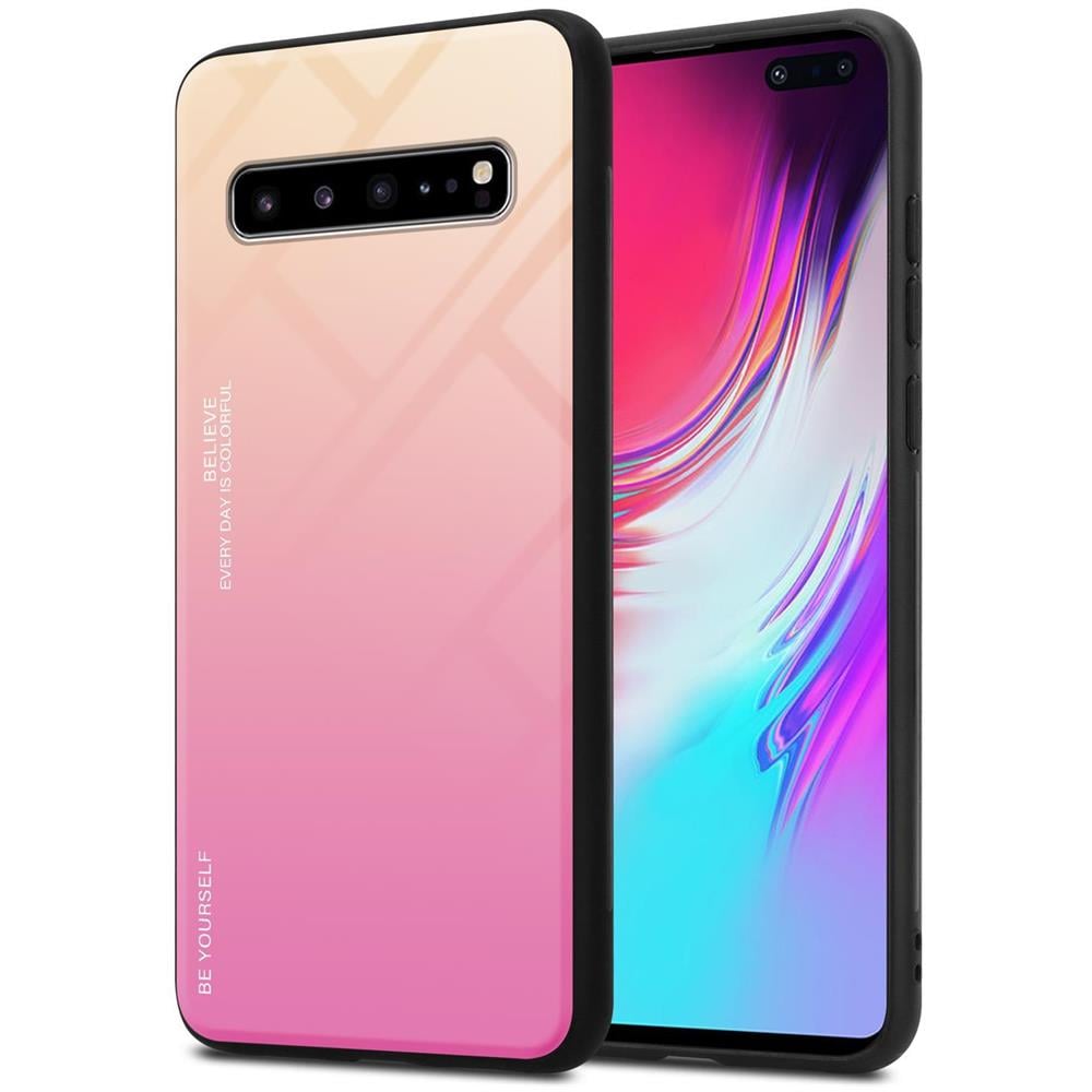 Custodia Compatibile Con Samsung Galaxy S10 5g In Giallo - Rosa - Coperchio Protettivo Bicolore In Vetro Temperato E Silicone Tpu - Foto 1