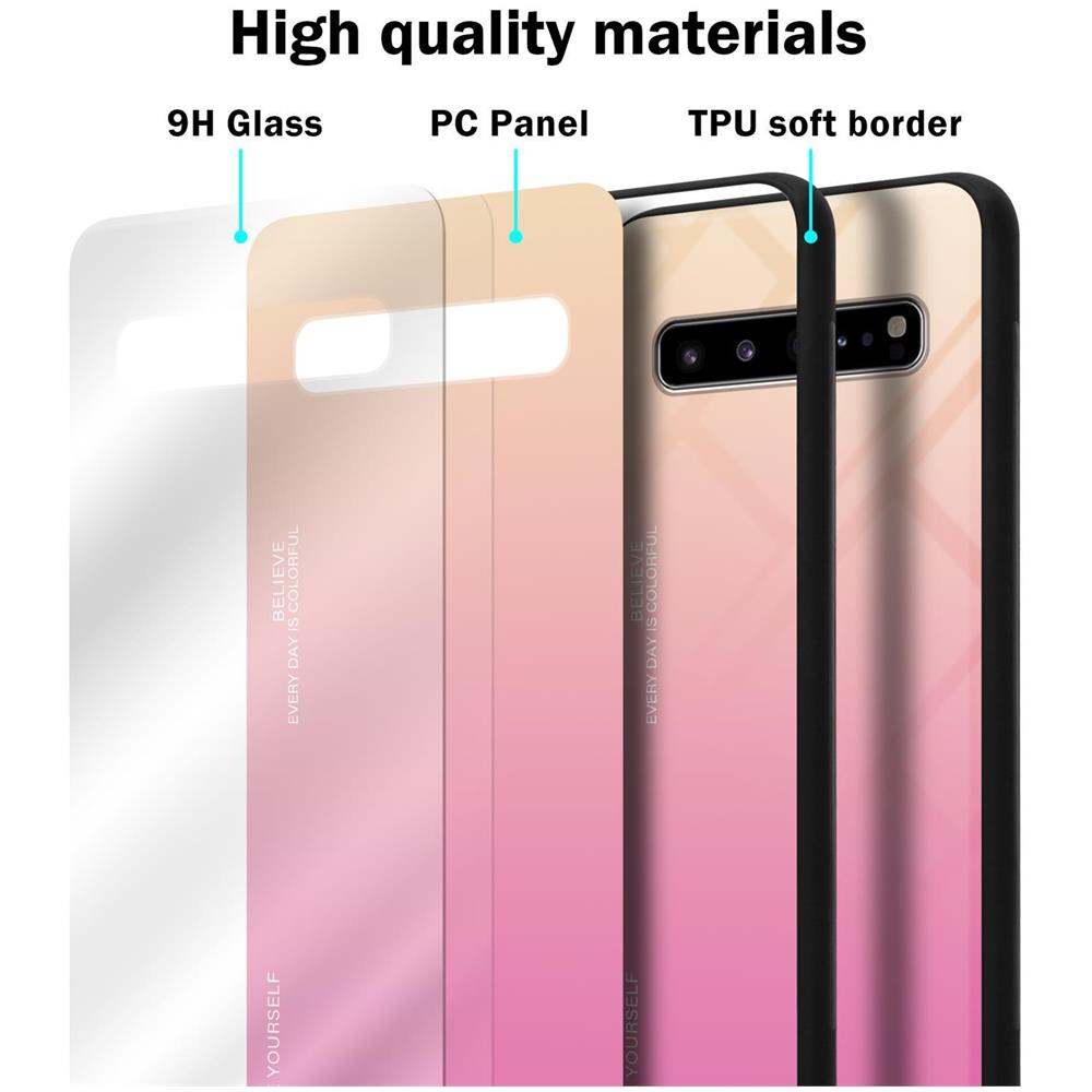 Custodia Compatibile Con Samsung Galaxy S10 5g In Giallo - Rosa - Coperchio Protettivo Bicolore In Vetro Temperato E Silicone Tpu - Foto 7