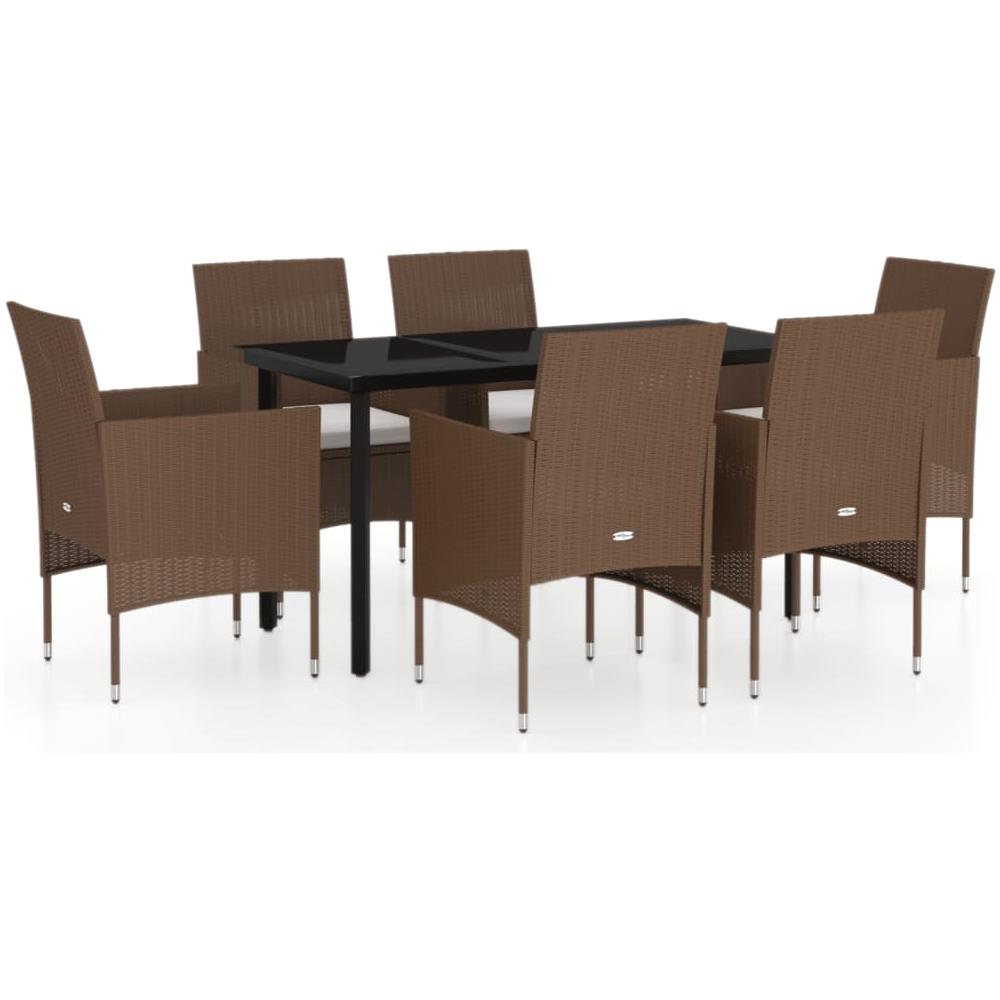 Set Da Pranzo Per Giardino 7 Pz Con Cuscini Marrone E Nero - Foto 2