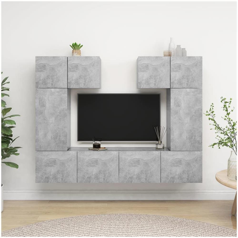 Set Mobili Tv 6 Pz Grigio Cemento In Truciolato - Foto 1