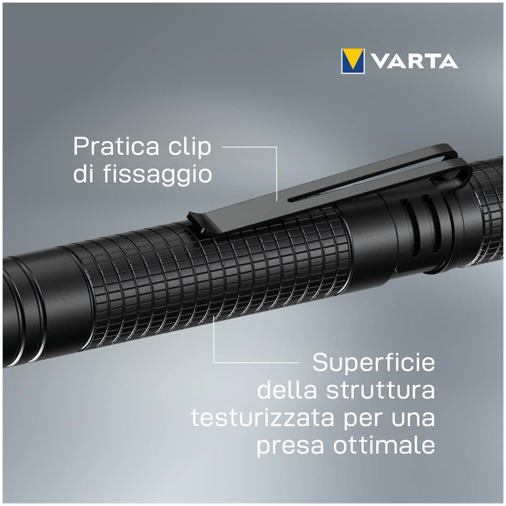 Aluminium F10 Pro LED Flashlight (incl. 2x Longlife Power AAA Batterie per l'uso quotidiano, 150 lumen, resistente agli urti, 3 anni di garanzia) nero per la casa, il campeggio, l'outdoor - Foto 2