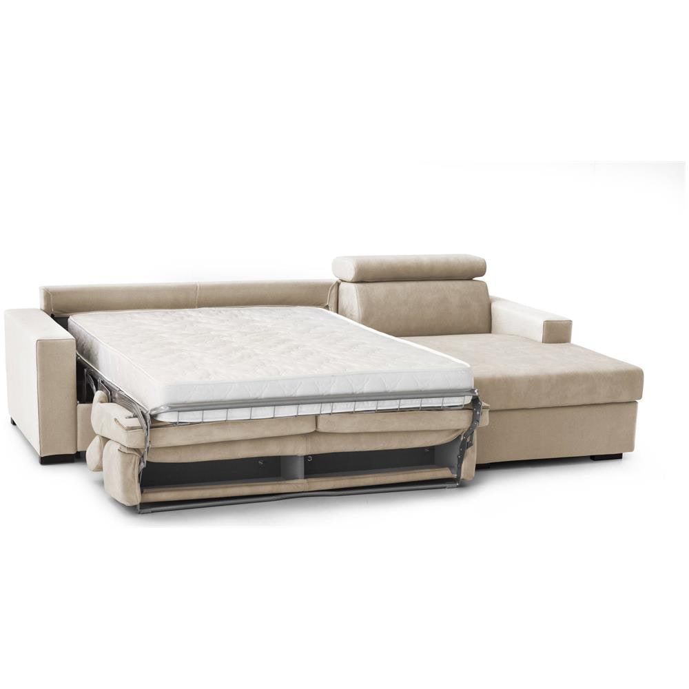 Divano Letto Alda, Divano Ad Angolo, 100% Made In Italy, Sofà Con Apertura Girevole, Con Penisola Contenitore Sinistra, Con Braccioli Standard, Cm 280x95h85, Beige - Foto 4