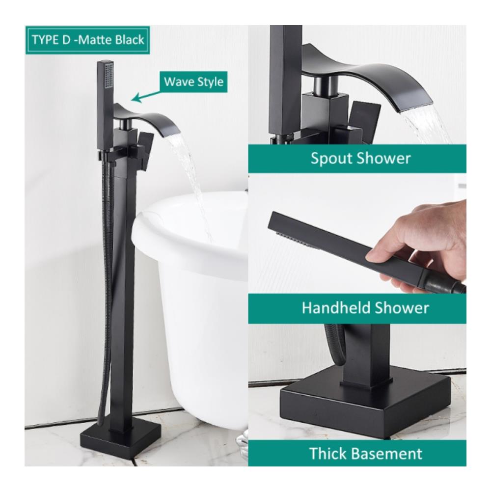 Rubinetto per vasca da bagno indipendente, Blackswan, Cascada tipo M53, modello nero opaco, misura 104 cm - Foto 2