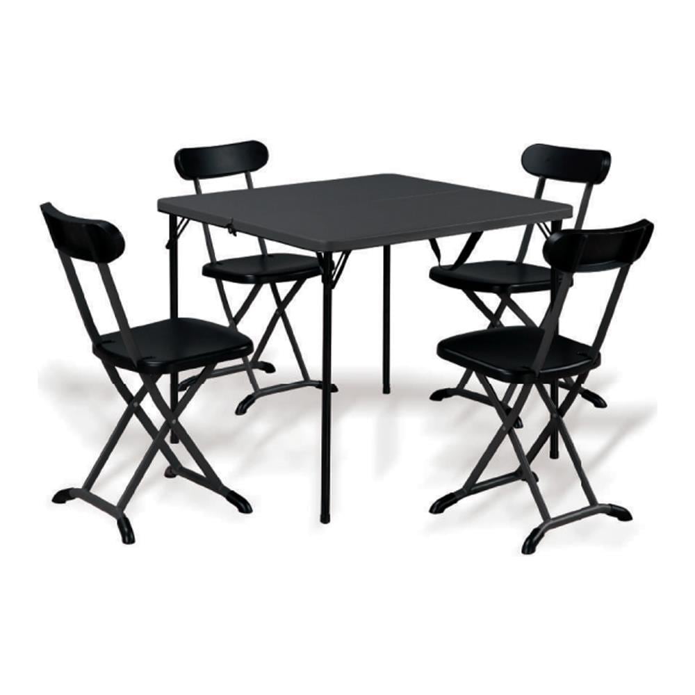 Set Tavolo + 4 Sedie In Acciaio Pieghevole Antracite Salvaspazio Esterno Horeca - Foto 1