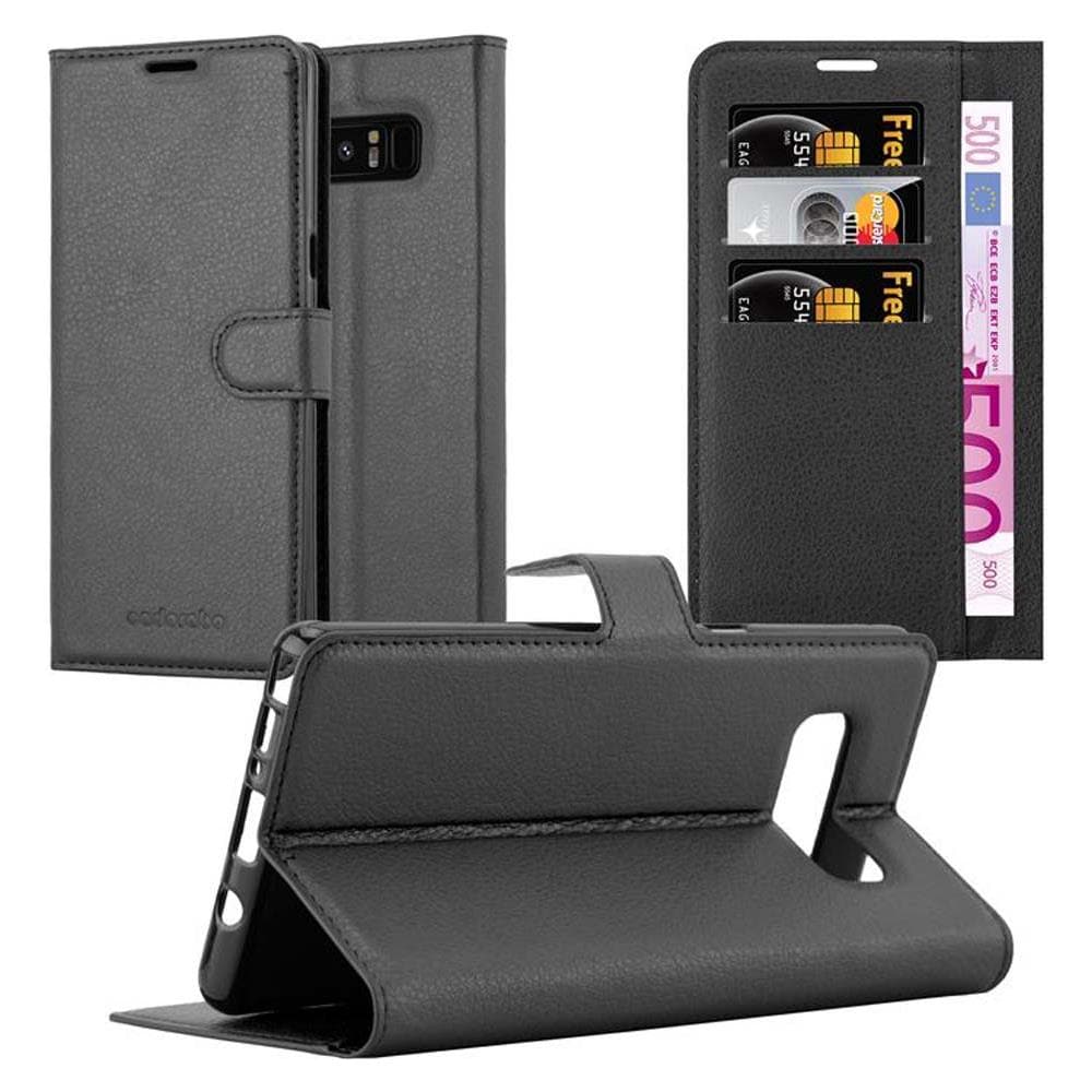Custodia Compatibile Con Samsung Galaxy Note 8 In Nero Carbone - Coperchio Protettiva Con Chiusura Magnetica, Funzione Stand E Tasca Per Le Carte - Foto 1
