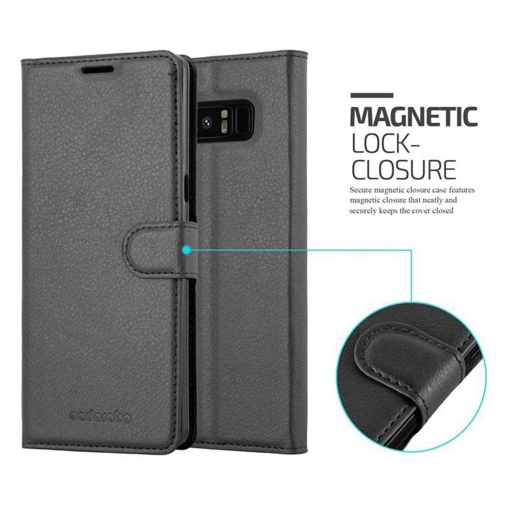 Custodia Compatibile Con Samsung Galaxy Note 8 In Nero Carbone - Coperchio Protettiva Con Chiusura Magnetica, Funzione Stand E Tasca Per Le Carte - Foto 2