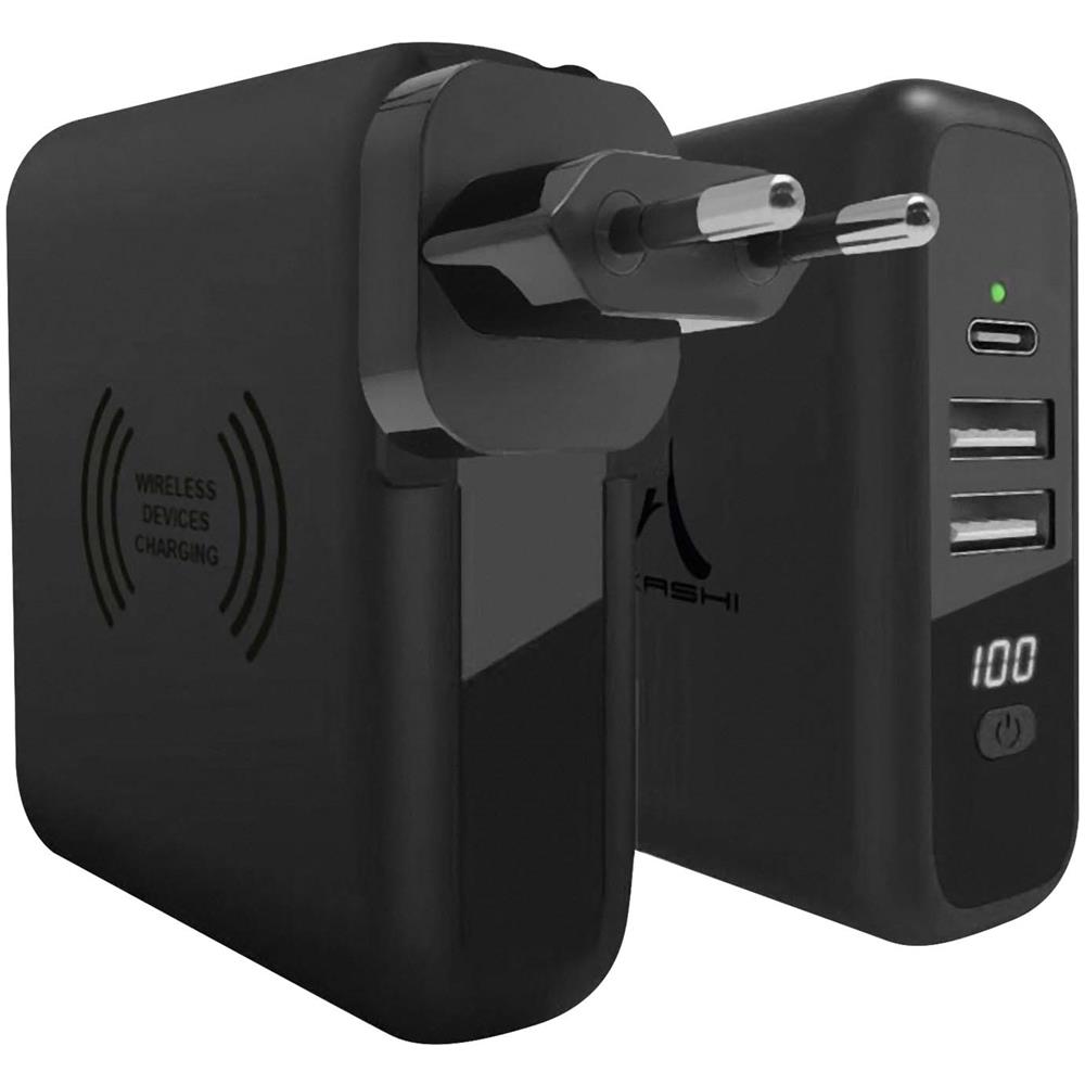 Caricabatterie Adattatore Da Viaggio 3-in-1 Powerbank E Ricarica Qi, Akashi Nero - Foto 2