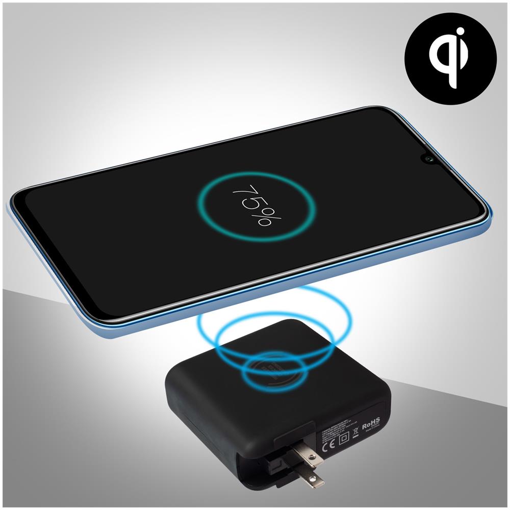 Caricabatterie Adattatore Da Viaggio 3-in-1 Powerbank E Ricarica Qi, Akashi Nero - Foto 5