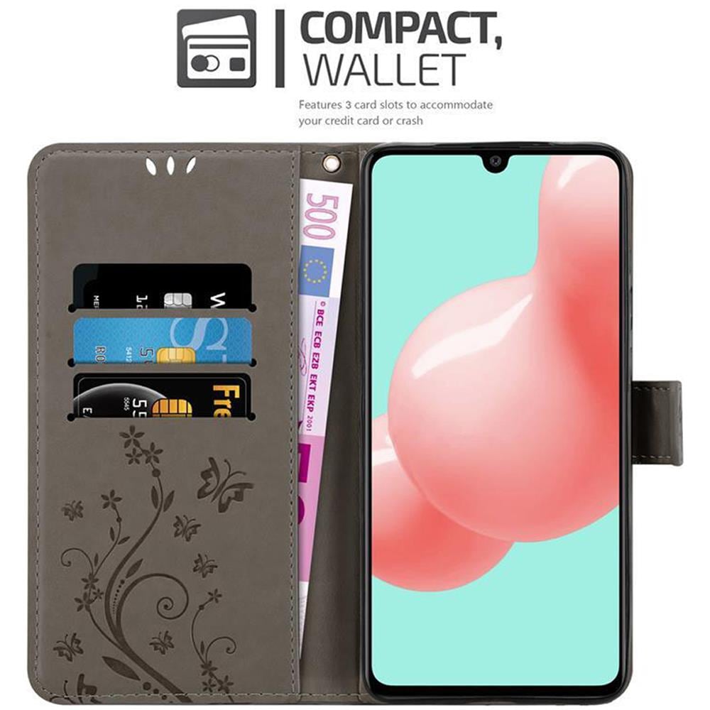 Custodia Compatibile Con Samsung Galaxy A41 In Grigio Fiore - Coperchio Protettivo In Design Floreale Con Chiusura Magnetica, Funzione Stand E Slot Per Carte - Foto 2
