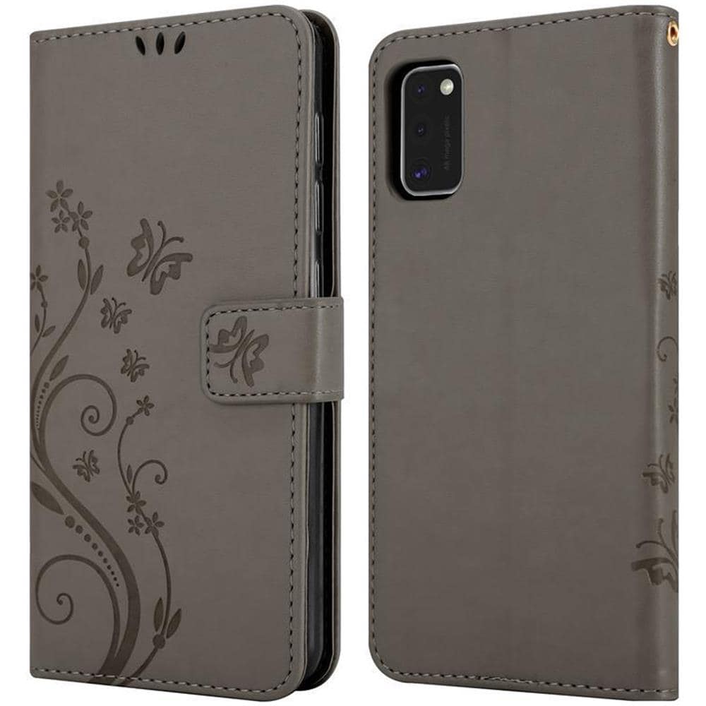 Custodia Compatibile Con Samsung Galaxy A41 In Grigio Fiore - Coperchio Protettivo In Design Floreale Con Chiusura Magnetica, Funzione Stand E Slot Per Carte - Foto 8