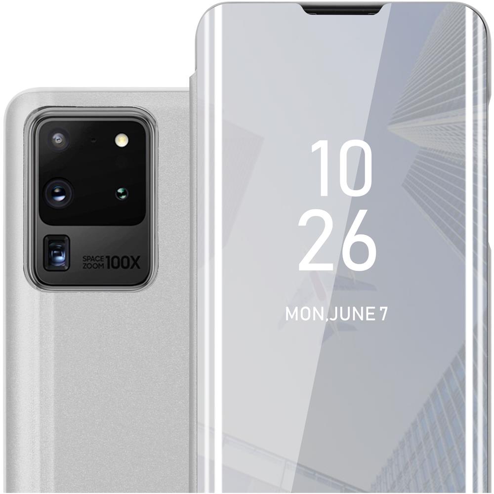 Custodia Compatibile Con Samsung Galaxy S20 Ultra In Agata Argento - Clear View Specchio Coperchio Protettivo Con Funzione Di Supporto Protezione A 360 Gradi - Foto 1