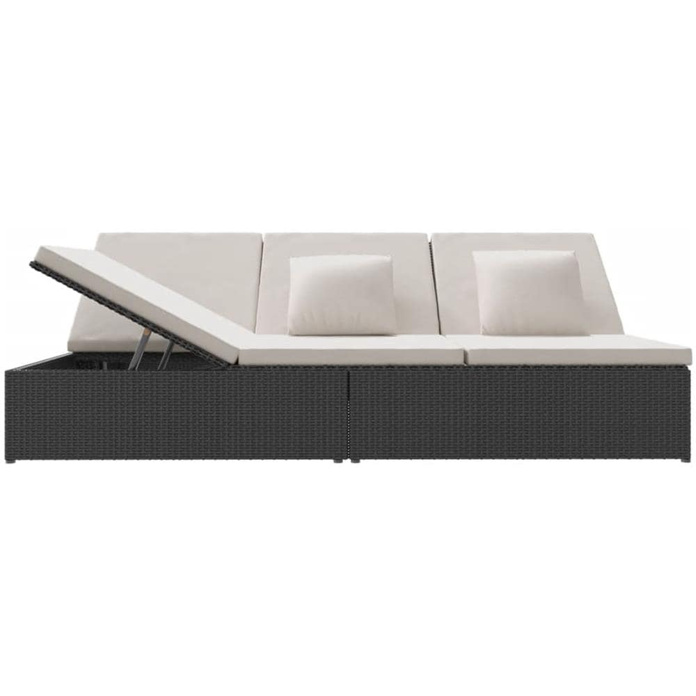 Lettino Prendisole Reclinabile Con Cuscini In Polyrattan Nero - Foto 2