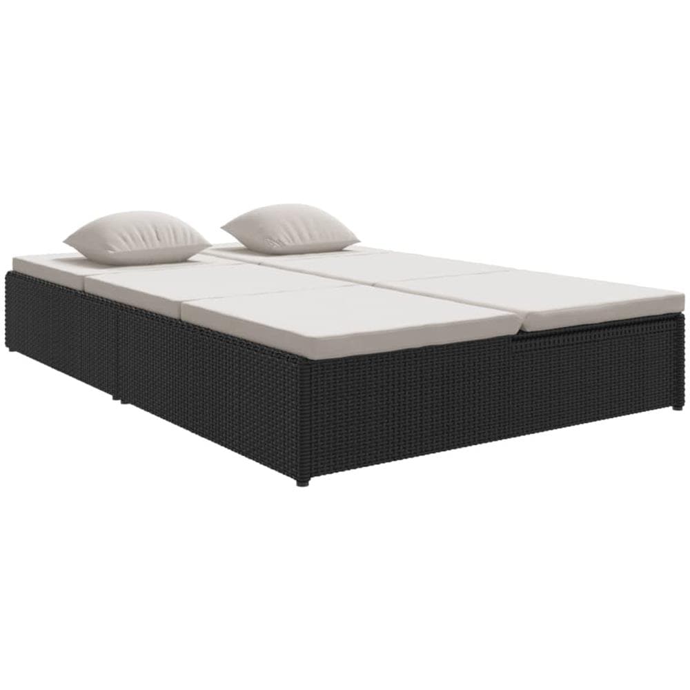 Lettino Prendisole Reclinabile Con Cuscini In Polyrattan Nero - Foto 1