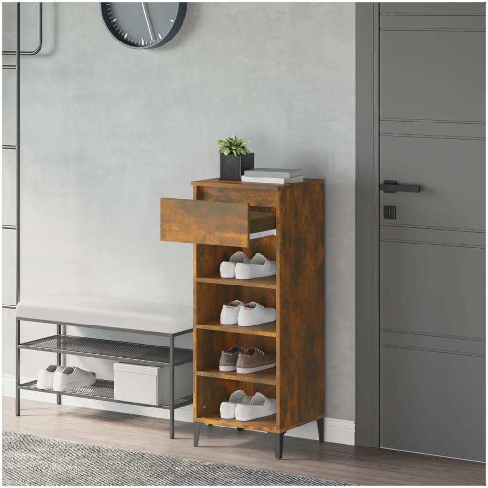 Scarpiera Rovere Fumo 40x36x105 Cm In Legno Multistrato - Foto 4