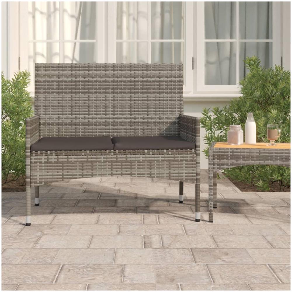 Panca Da Giardino A 2 Posti Con Cuscini In Polyrattan Grigio - Foto 1