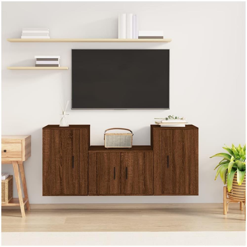Set Mobili Porta Tv 3 Pz Rovere Marrone In Legno Multistrato - Foto 1