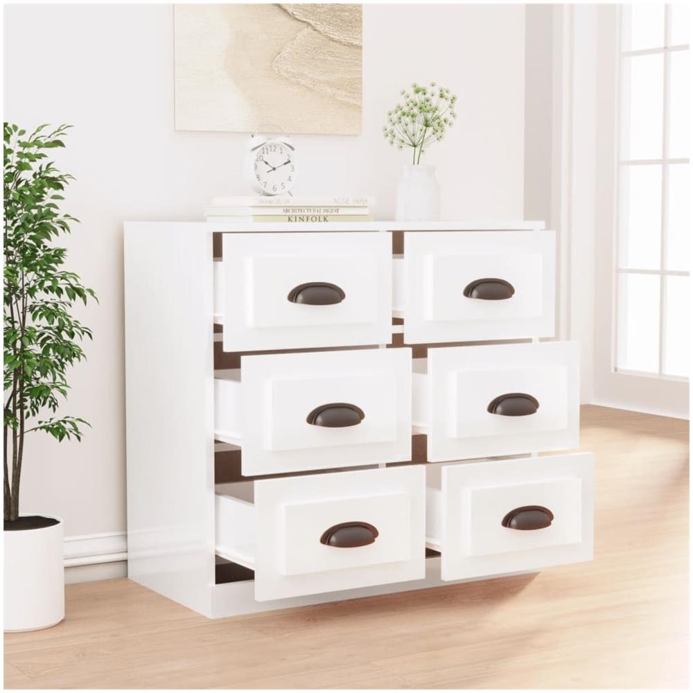 Credenza Bianco Lucido 70x35,5x67,5 Cm In Legno Multistrato - Foto 3