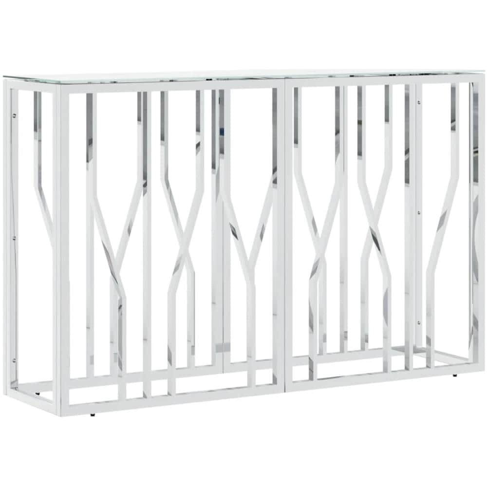 Tavolino Consolle Argento 110x30x70 Cm In Acciaio Inox E Vetro - Foto 2