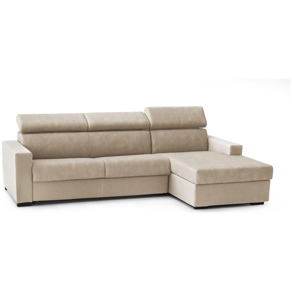 Divano Letto Aleandra, Divano Ad Angolo, 100% Made In Italy, Sofà Con Apertura Girevole, Con Penisola Contenitore Sinistra, Con Braccioli Slim, Cm 260x95h85, Beige - Foto 4