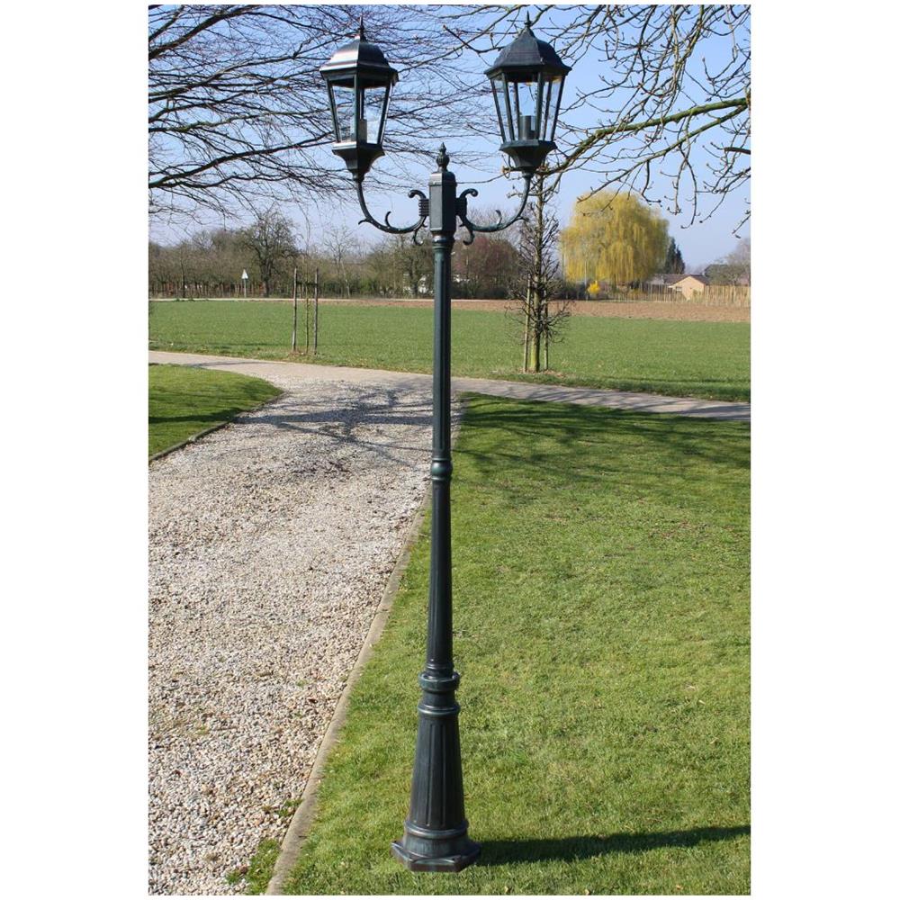 Lampione da Giardino 2 Bracci 230 cm Verde Scuro / Nero Alluminio - Foto 2