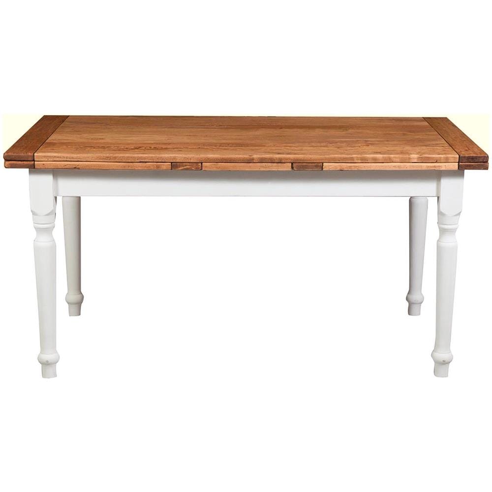 Tavolo Allungabile Country In Legno Massello Di Tiglio Con Struttura Bianca Anticata E Piano Finitura Naturale 160x90x80 Cm - Foto 1