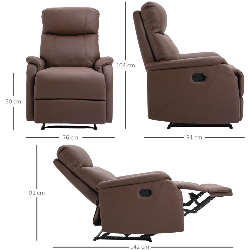Poltrona Relax Manuale Con Schienale Reclinabile E Poggiapiedi In Similpelle Marrone - Foto 2