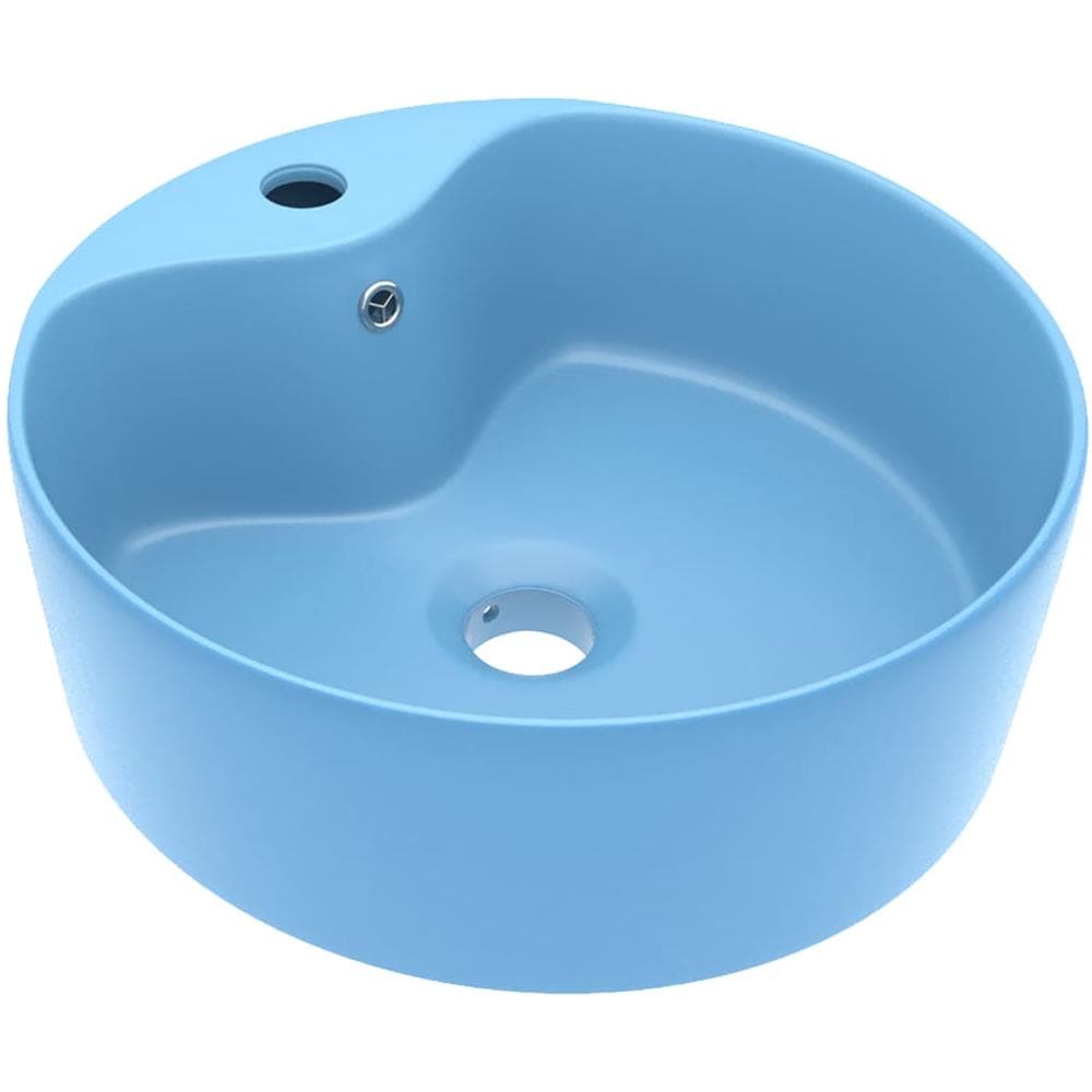 Lavandino con Troppopieno Azzurro Opaco 36x13 cm in Ceramica - Foto 1