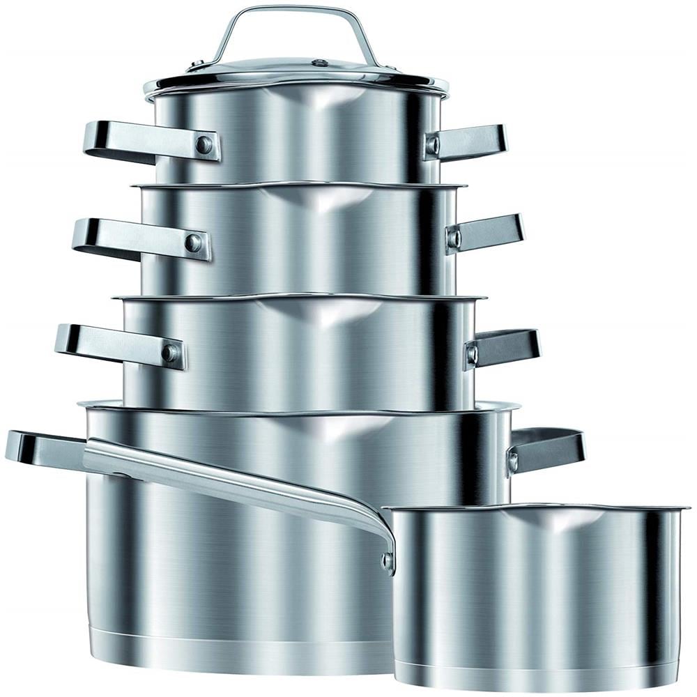 Mgk-11 Pentole A Induzione In Acciaio Inossidabile 10 Pezzi Coperchi Di Vetro - Foto 1