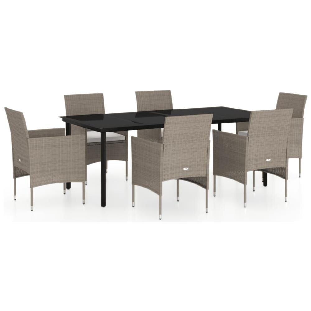 Set Da Pranzo Per Giardino 7 Pz Con Cuscini Beige E Nero - Foto 2