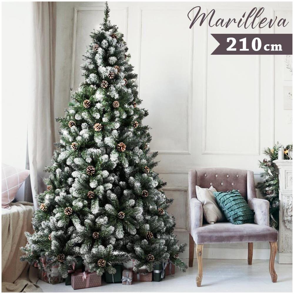 Albero Di Natale Innevato Marilleva 210 Cm 1098 Rami Super Folto Con Pigne - Foto 1