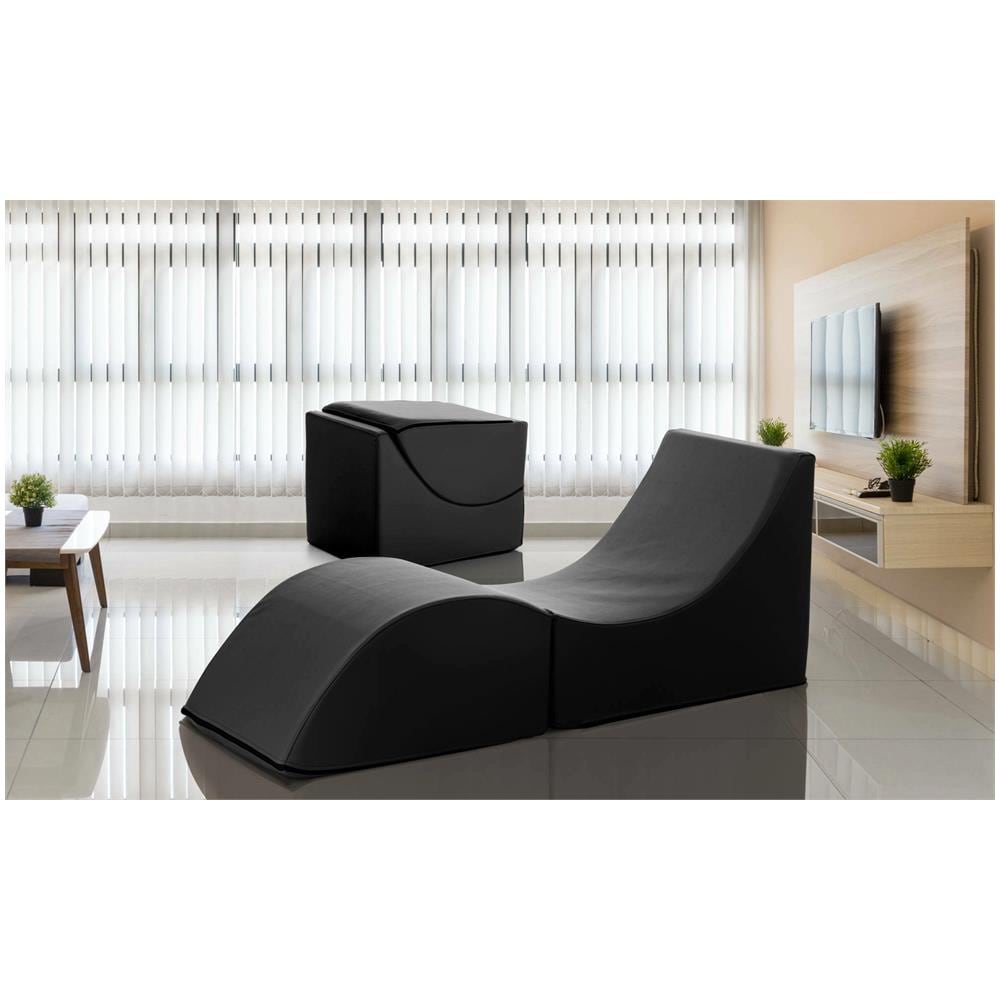 Letto Pieghevole Andreina, Pouf Trasformabile In Letto Singolo, 100% Made In Italy, Pouf Trasformabile In Una Chaise Longue In Ecopelle, Cm 130x50h50, Nero - Foto 1