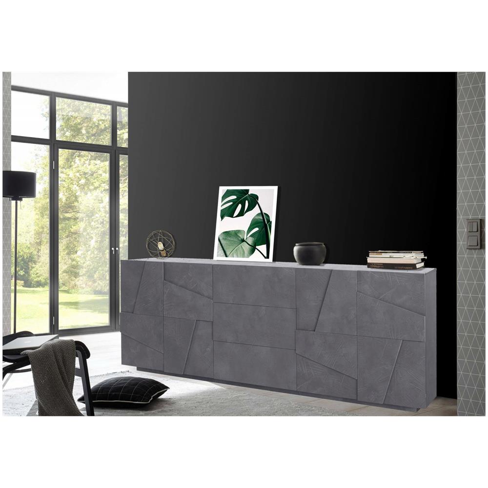 Credenza Mason, Madia Da Cucina A 4 Ante E 3 Cassetti, Buffet Da Soggiorno, 100% Made In Italy, Cm 224x44h86, Ardesia - Foto 1