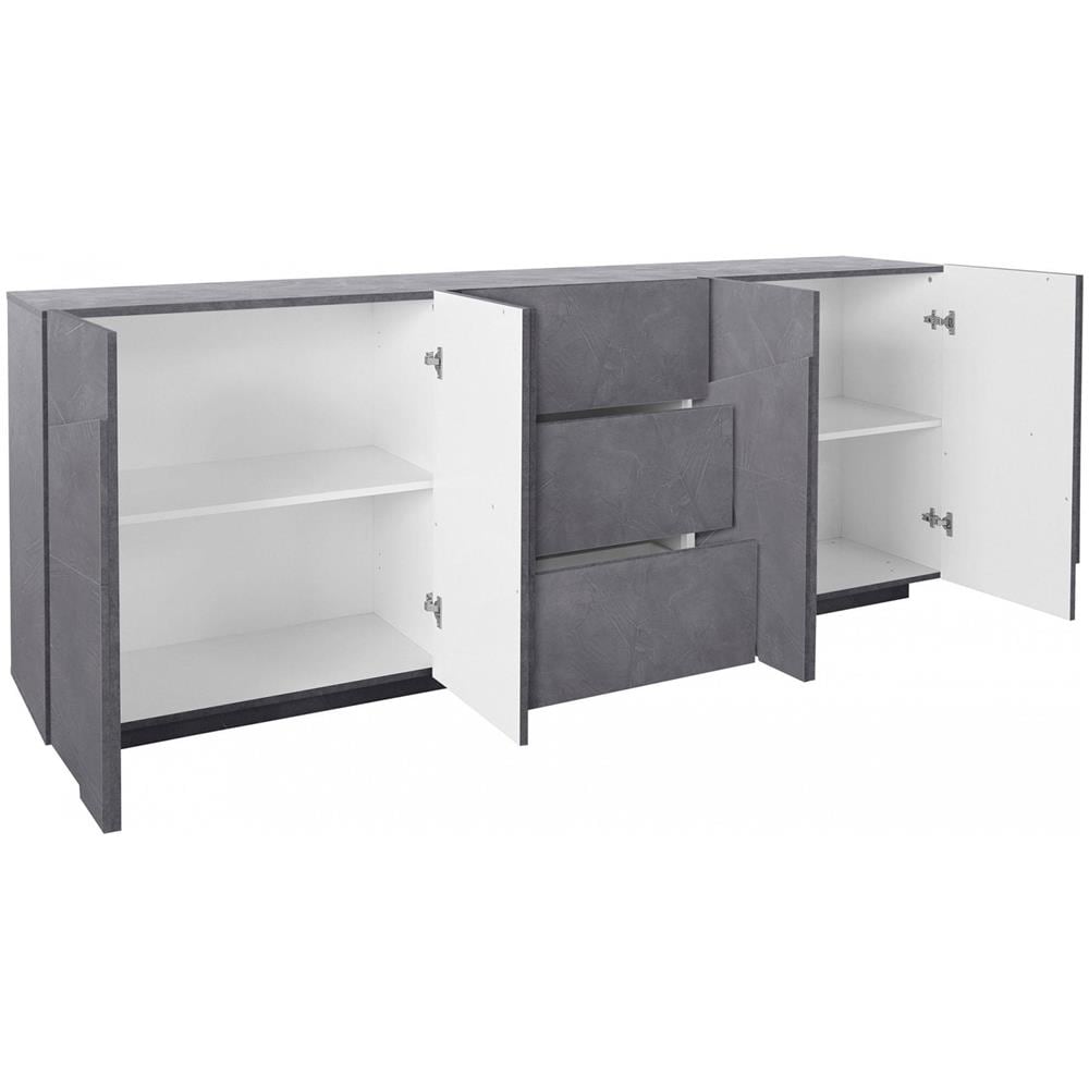 Credenza Mason, Madia Da Cucina A 4 Ante E 3 Cassetti, Buffet Da Soggiorno, 100% Made In Italy, Cm 224x44h86, Ardesia - Foto 4