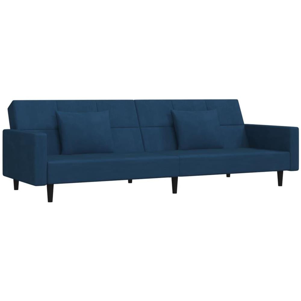 Divano Letto a 2 Posti con 2 Cuscini Blu in Velluto - Foto 1