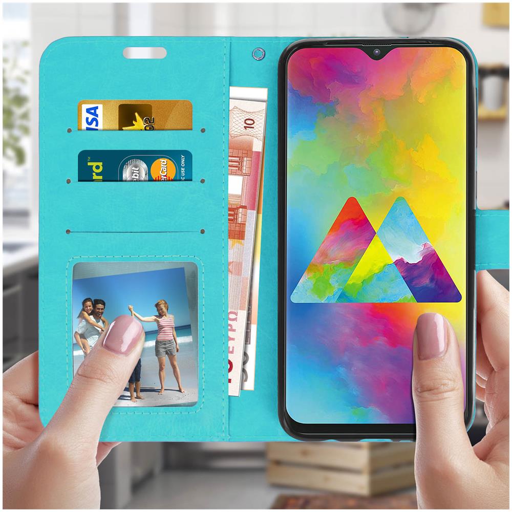 Custodia A Libro Samsung Galaxy M20 Portacarte Funzione Supporto - Turchese - Foto 2
