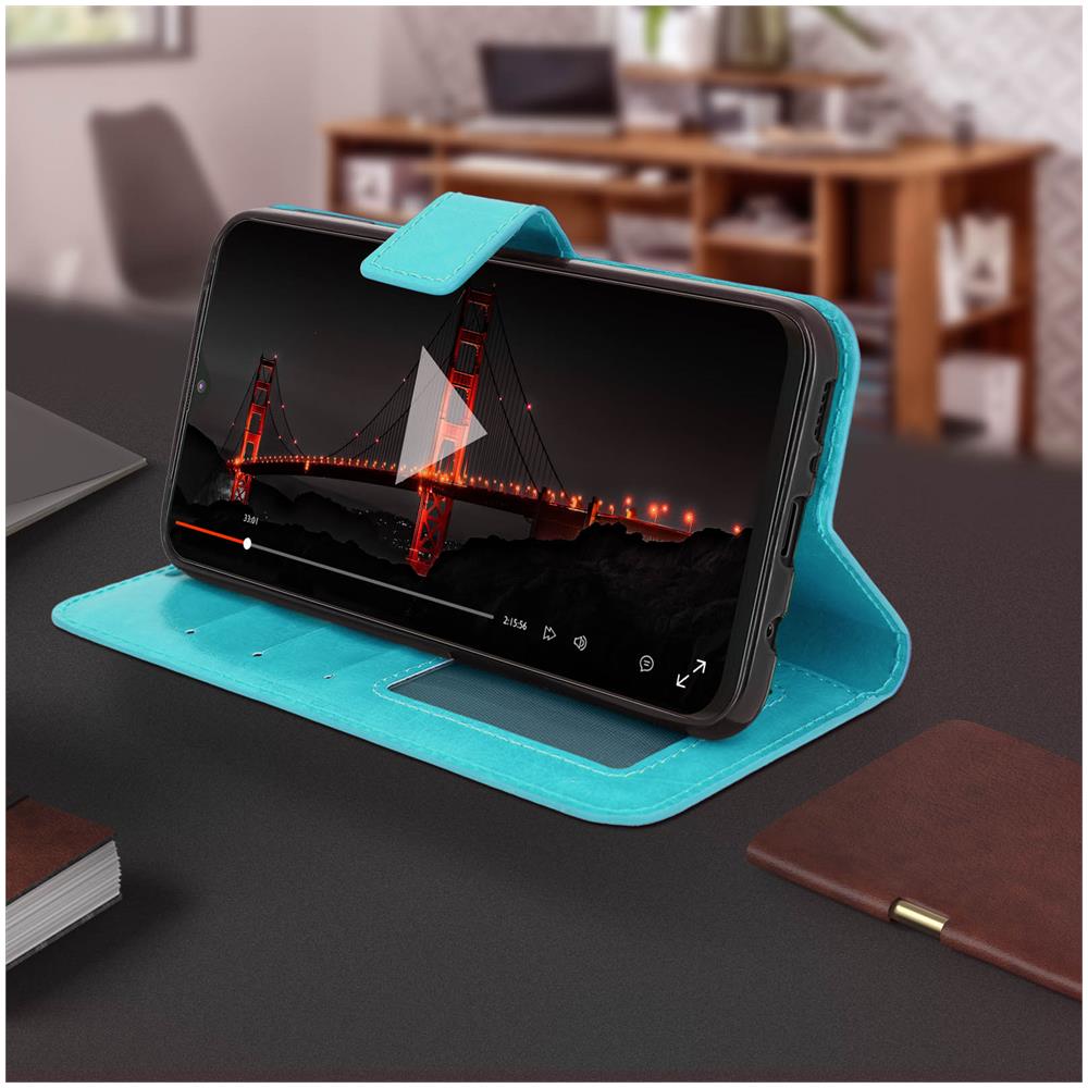 Custodia A Libro Samsung Galaxy M20 Portacarte Funzione Supporto - Turchese - Foto 5