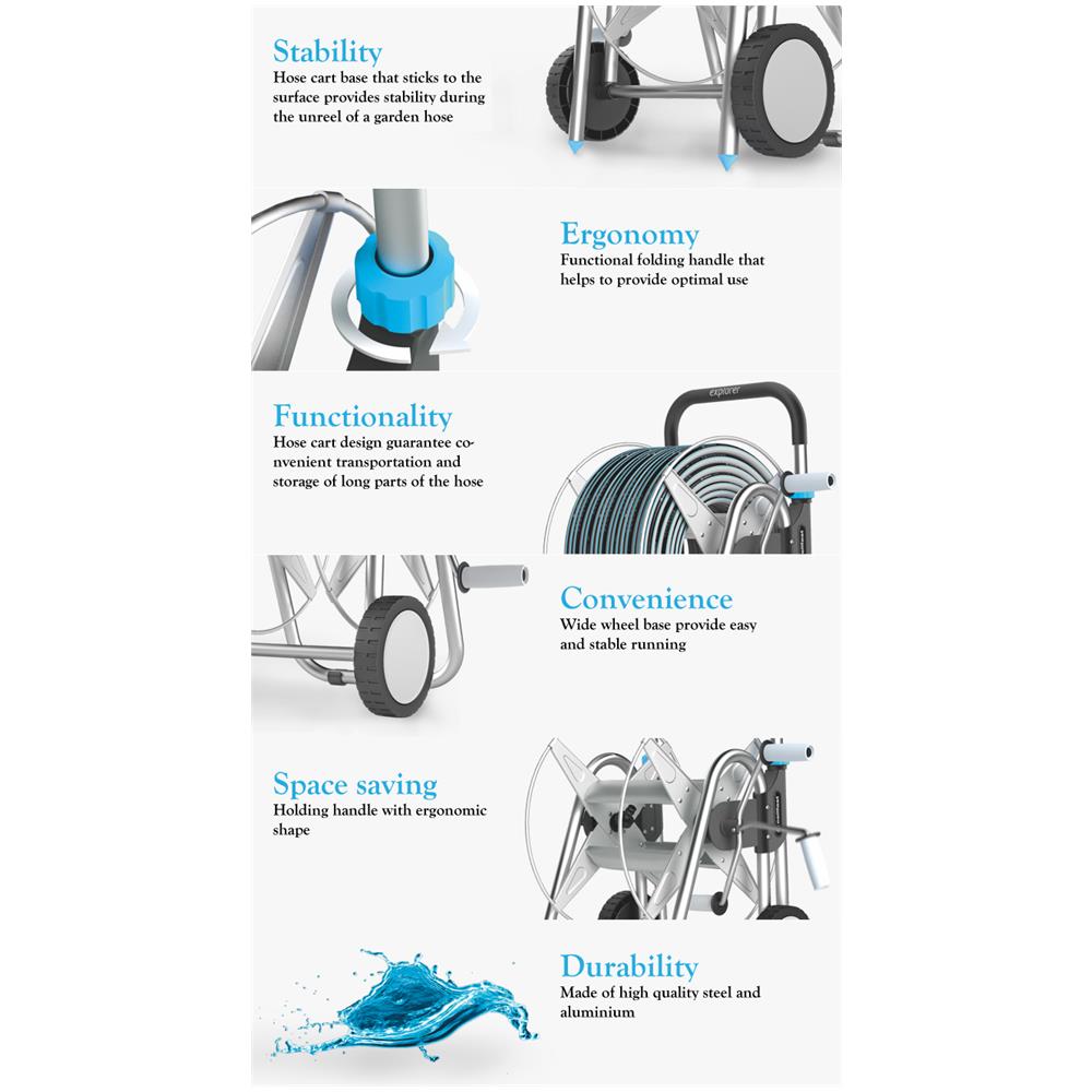 Alta Qualità Ruote Esterna Giardino Porta Bobina Irrigazione Carrello Tubo più 25m - Foto 2